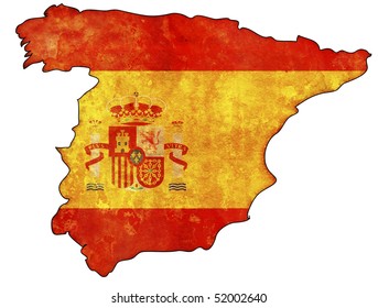 Old Map Of Spain With Flag On Country Territory