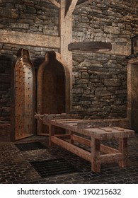 Old Medieval Torture Chamber With A Table And Tools