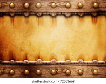 old metal background with wooden frame