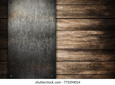 Old Metal Plate On Wood Background