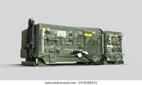 Old Military Radio\
Station. Radio System AN VRC-47 consisting of RT-524\
receiver-transmitter and R-442 receiver. The color is green, matte\
on isolated background. 3d\
rendering.