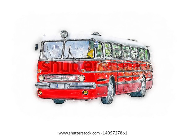 The old model bus in art
processing