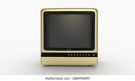  old model TV,  golden vintage retro TV isolated on a white background 3d illustration