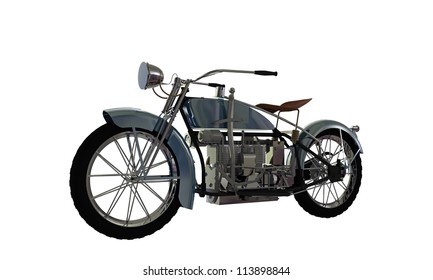 Old Motorcycle Isolated On White Background