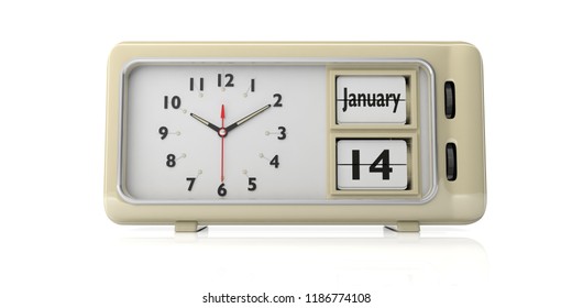 Old New Year's Day. January 14th, New Year Day By The Julian Calendar On A Alarm Clock, Isolated On White Background. 3d Illustration