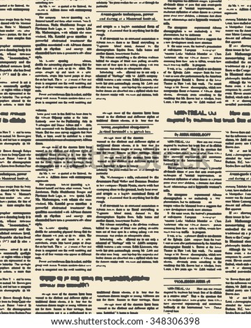 Old newspaper seamless pattern. background of vintage journal text with headings. Retro fabric ornament
