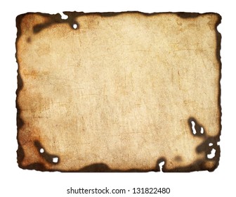 Old  paper with burnt edges isolated on white background