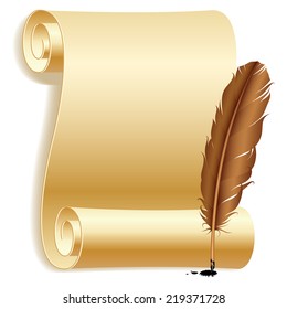 Old Paper Scroll And Feather.