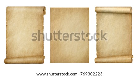 Old paper scroll isolated on white background