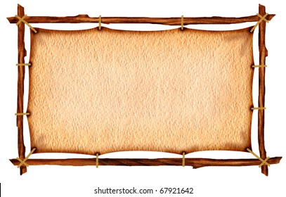 Old Paper Texture On Wood Sticks.Background On Frame