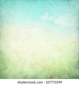 Old Parchment Paper Grunge Background, Canvas Texture With Delicate Abstract Blue Sky View