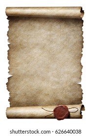 Old Parchment Scroll With Wax Seal Isolated 3d Illustration