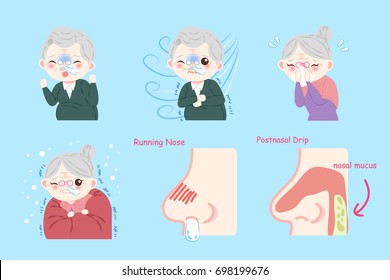 old peopele with sick problem on blue background