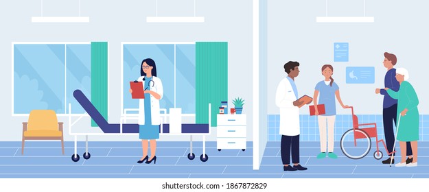 병원 벡터 삽화의 노인들 건강검진과 치료를 스톡 벡터 로열티 프리 1831775122 Shutterstock