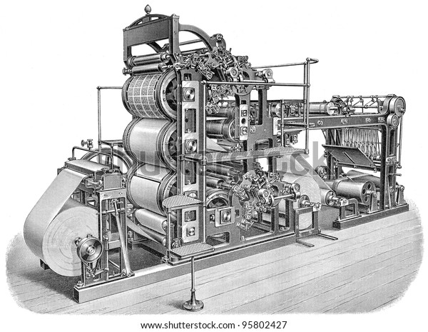 Old printing press / vintage\
illustration from Meyers Konversations-Lexikon\
1897