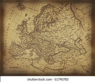 Old Ragged Map Of Europe On Paper Or Parchment Document