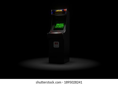 Old Retro Arcade Video Game Cabinet, 3D Illustration