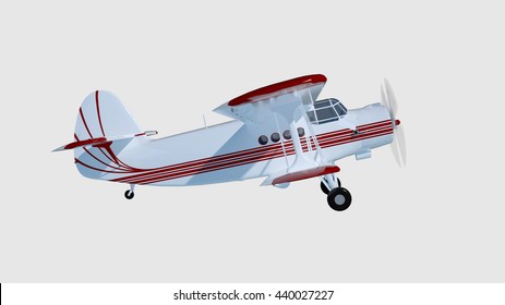 old retro bi plane isolate on white. 3d rendering.