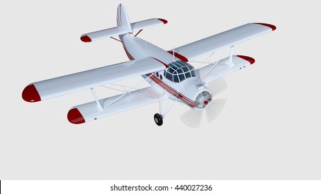 old retro bi plane isolate on white. 3d rendering.