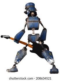 Old Robot Playing Guitar Rear Pose