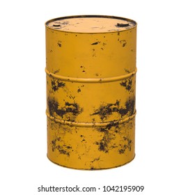Old rust metal barrel oil isolated on white background. 3d render illustration