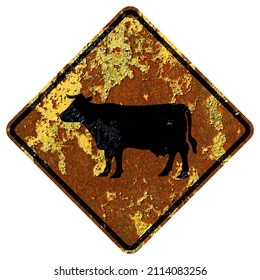 Old rusty American road sign - Cattle crossing