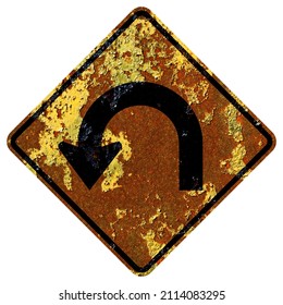 Old Rusty American Road Sign - Hairpin Curve