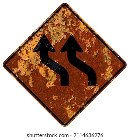 Old Rusty American Road Sign - Traffic Shift Left