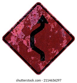 Old Rusty American Road Sign - Single Lane Shift Left