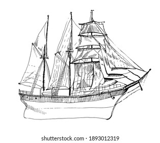 
Old Sailing Ship. Black And White Sketch.