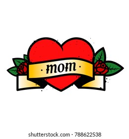Heart Rose Flowers Ribbon Lettering Mom Stock Vector (Royalty Free ...