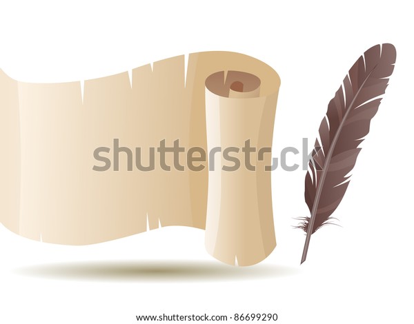 Old Scroll Feather Isolated On White Stock Illustration 86699290