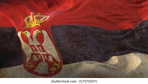 Old Serbia Flag Waving At Wind. 3d Rendering