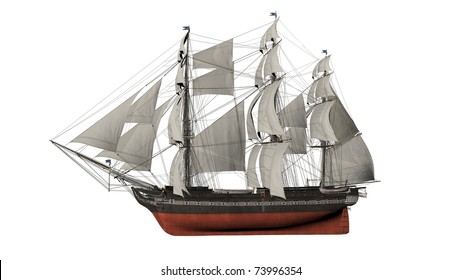 Old Ship Isolated In White
