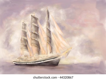 Old Ship Painted In Pastel Shades