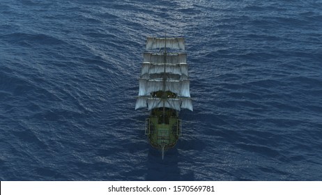 Old Ship In Sea, 3d Render Illustration