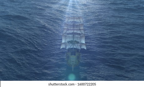 Old Ship In Sea, 3d Render