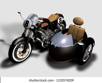 Old Sidecar On A Neutral Background, 3D Rendering