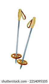 Old Ski Poles On A White Background. Watercolor Illustration.