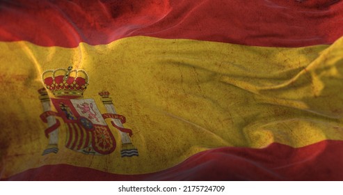 Old Spain Flag Waving At Wind. 3d Rendering