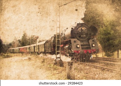 Old Steam Locomotive In Retro Design Look