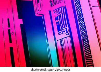 Old Stereo Illustration With Vibrant Purple Colors And Lights