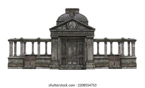 Old Stone Mausoleum Tomb Building. 3D Illustration Isolated On White.