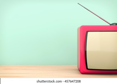 Old Style Photo. Classic vintage TV on the wooden table. 3d Rendering