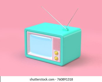 Old Television Cartoon Style On Pink Minimal Background Technology Concept 3d Rendering