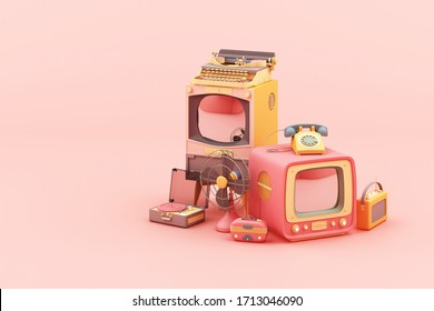 old television in pink colour and old stuff writer radio in colorful pastel tone 3d rendering - Powered by Shutterstock