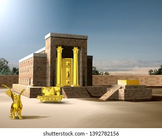 From the Old Testament, the Jewish Temple of Solomon was the first holy temple of the ancient Israelites, located in Jerusalem and built by King Solomon, 3d render 