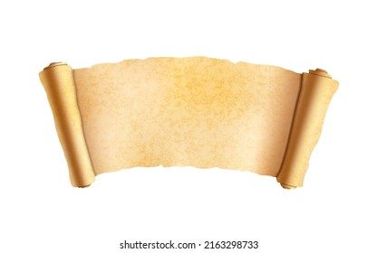 Old Textured Horizontal Empty Papyrus Scroll Isolated On White