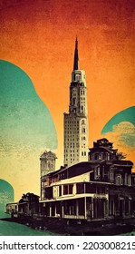 Old Tourist Poster About New Orleans And Louisiana, Retro Style, For Foreign Promotion