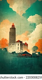 Old Tourist Poster About New Orleans And Louisiana, Retro Style, For Foreign Promotion